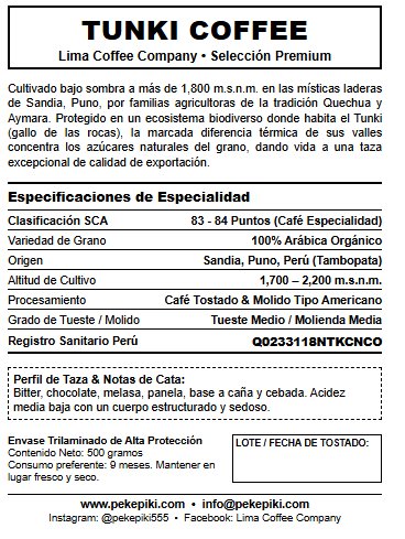 Ficha técnica Café Tunki 500g